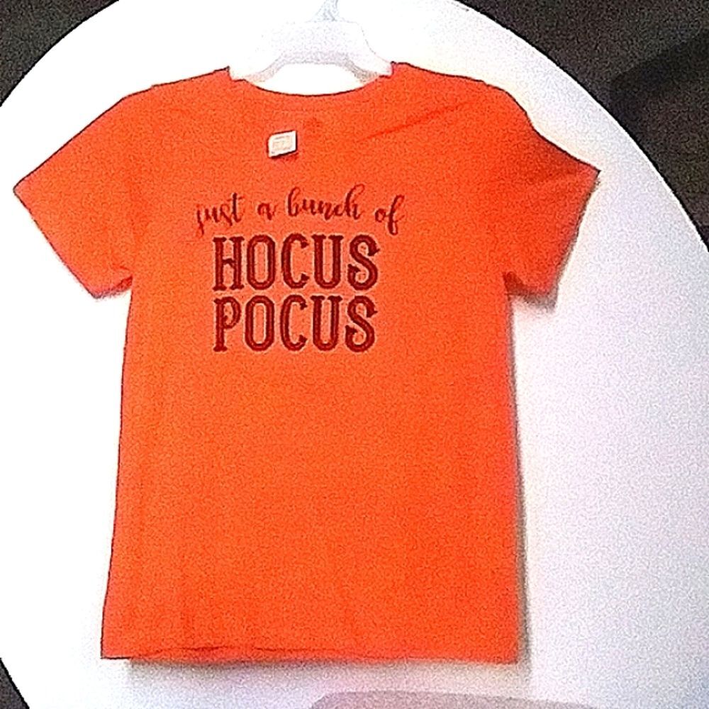 Hocus Pocus Tee Shirt Orange Spell Out just a bunch of HOCUS POCUS Womens 4-6